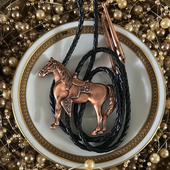 Vintage Copper Horse Bolo Tie Necktie Necklace Unisex - Picture 3 of 8
